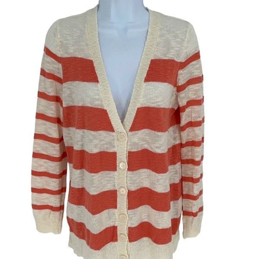 It’s Our Time striped cardigan light weight peach and cream size Large